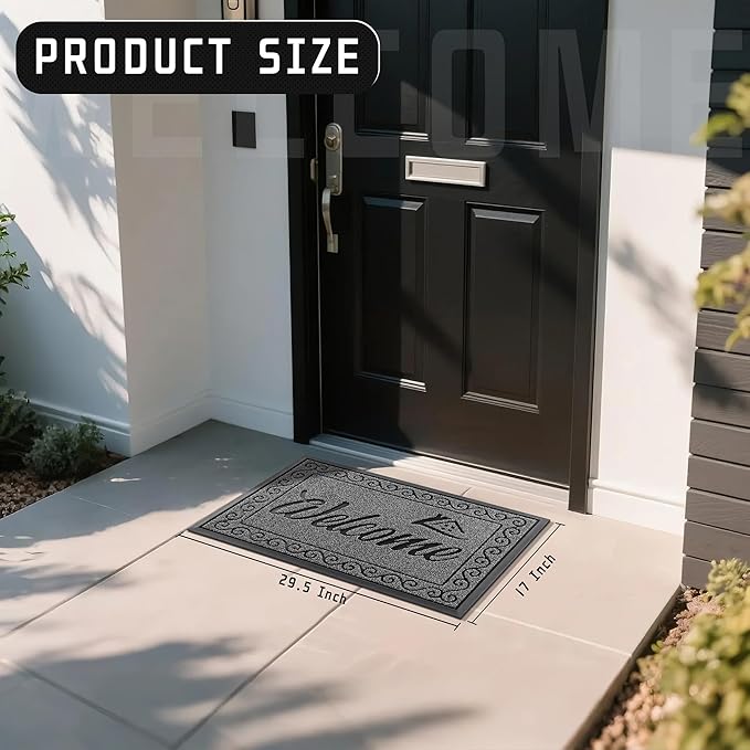 Yimobra Welcome Front Door Mat, Heavy Duty Easy Clean Doormat Indoor Outdoor, Waterproof Quick Dry Floor Mat for Home, Garage, Hign Traffic Areas, Non Slip, Low Profile, 29.5X17 Inches, Beige Brown