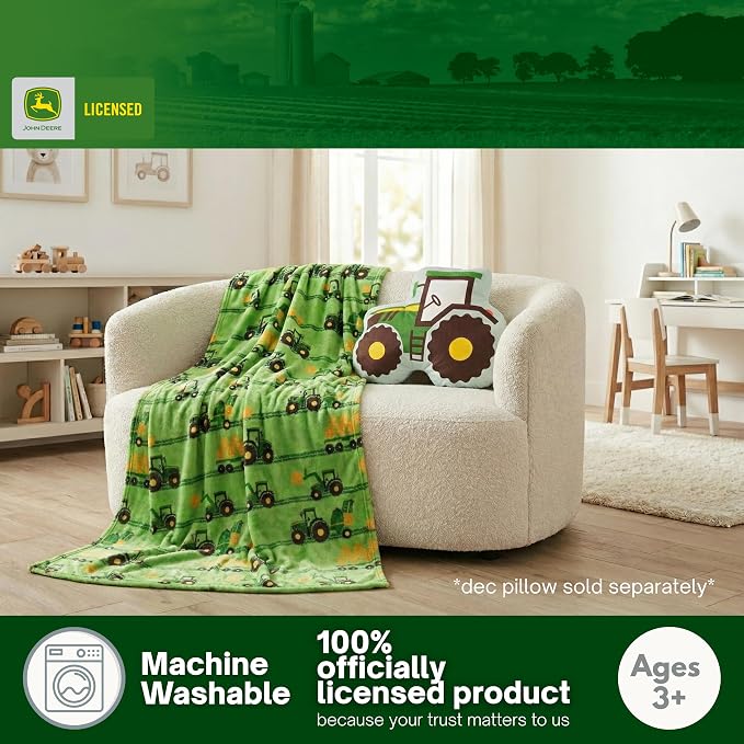 John Deere Trailer Tractor Kids Bedding Super Soft Plush Throw Blanket, 46 in x 60 in, (Officially Licensed Product) by Franco