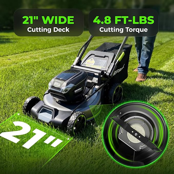 NovorikX 60V 5Ah Self-Propelled Electric Cordless Lawn Mower with 5.0Ah Battery 21-Inch, Brushless Mower for Large Yards, LED Headlight, Rapid Charger 3-in-1 Versatility Obsidian Series
