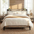 LIKIMIO King Size Bed Frames, Bouclé Storage Headboard with Charging Station, Solid and Stable, Noise Free, No Box Spring Needed, Easy Assembly
