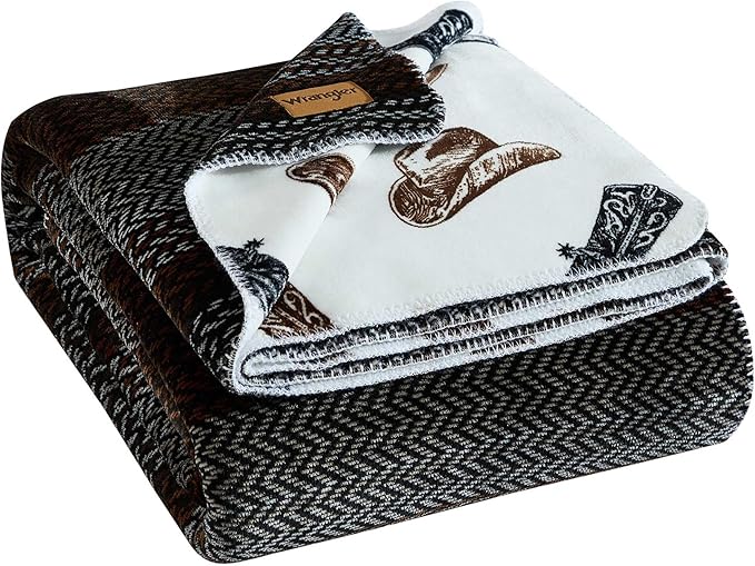Wrangler - King Size Blanket, Soft & Reversible Bedding for Bed or Couch, Throw Blanket for Year Round Comfort, Oversized Bedding (Nash Stripe Brown)