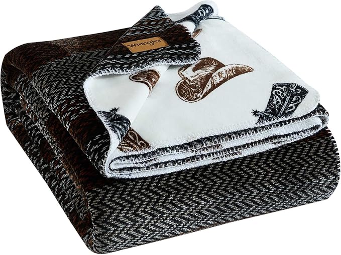 Wrangler - Twin Size Blanket, Super Soft & Reversible Plush Fleece Bedding, Throw Blanket for Couch or Bed (Nash Stripe Brown)