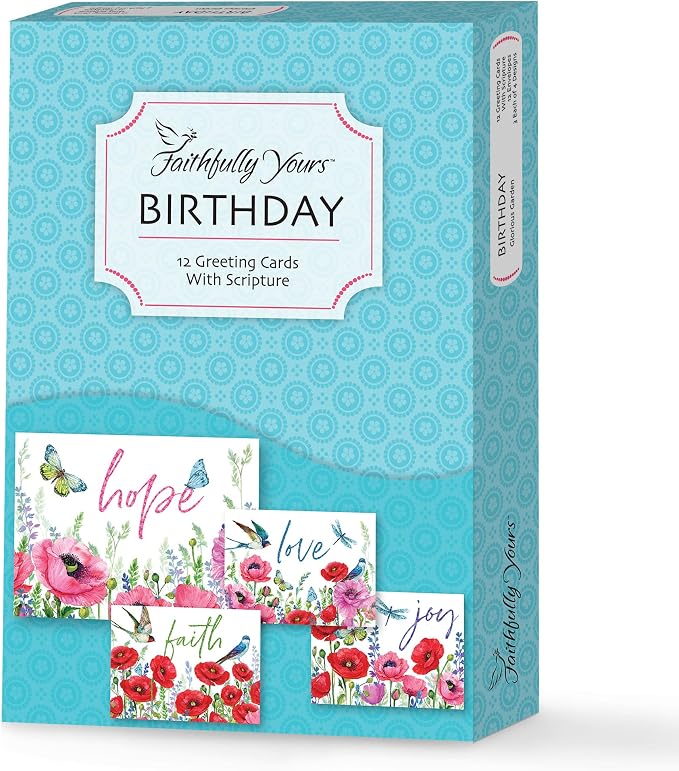 Faithfully Yours Designer Greetings Floral Birthday Boxed Card 12 Pack | Biblical Scripture Verse, Faith Based Sentiment, Boxed Card Set, Matching Envelopes