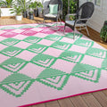 Lahome Waterproof Outdoor Rug 8x10, Reversible Outdoor Plastic Straw Rug for Patios, Outside RV Mat Carpet for Deck Porch Backyard Balcony Picnic Trailer (Pink/Green, 8' x 10')