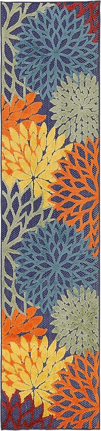 Nourison Home Aloha Navy Multicolor 2' x 6' Area Rug - Easy Clean, Non Shedding, Bed Room, Living Room, Dining Room, Kitchen (6' Runner)