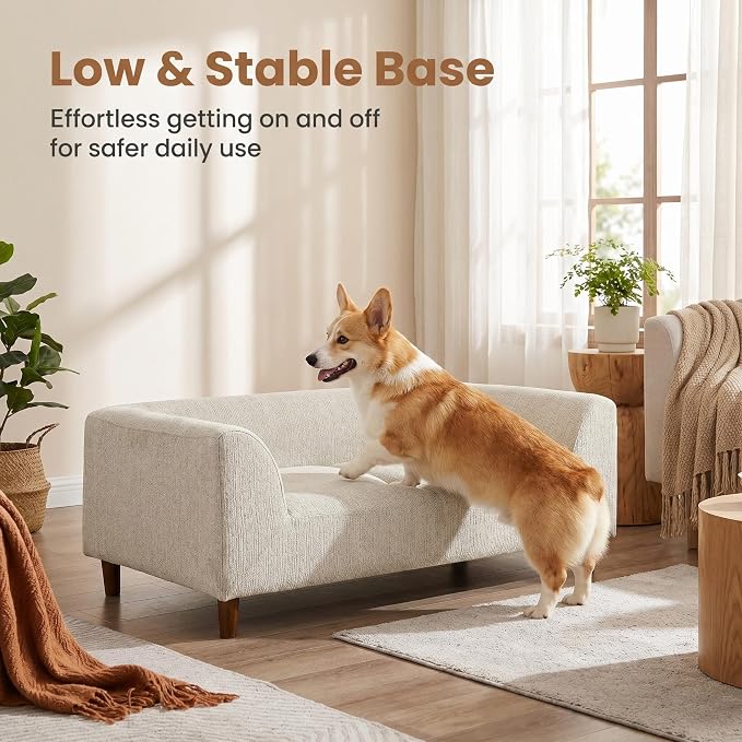 39.75 “x 22.5 “ Elevated Pet Sofa for Small Medium Dogs | Elevated Base | Breathable Linen Fabric | Armrest & Backrest | Plush Thick Cushion|Easy to Clean | Beige
