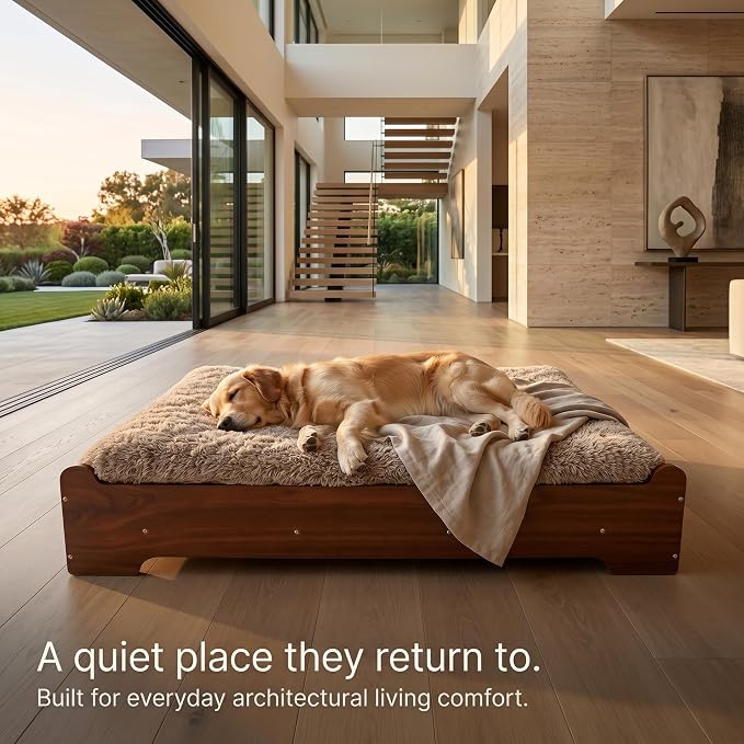 Elevated Wooden Dog Bed with Foam Mattress, Walnut, X-Large | Raised Dog Bed with Washable Cover and Supportive Foam Mattress, Crafted for Large Dogs and Modern Homes
