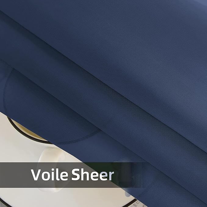 youleyar Solid Sheer Rod Pocket Curtain Voile Draperies 2 Panels White Beige Black Grey Coffee 52 Inch Width 63 Inch Long 1 Pair for Kitchen Bedroom Children Living Room Yard (Navy,52Wｘ63L)