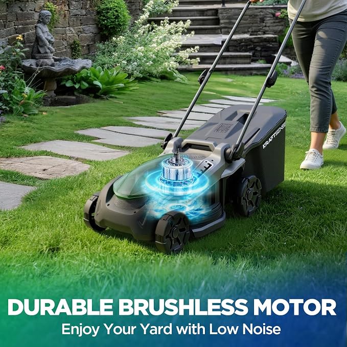 16" Electric Lawn Mower, 40V Cordless Lawn Mower with 2x5.0Ah Batteries & Charger, Brushless Motor, 2-in-1 Mulching & Bagging, 6-Position Height Adjustment, for Small to Medium Yards
