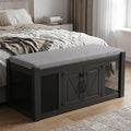 Faceket Dog Crate Furniture with Padded Seat, Luxury Wooden Dog Kennel, End of Bed Bench Ottoman with Removable Cushion for Bedroom, Entryway, Black