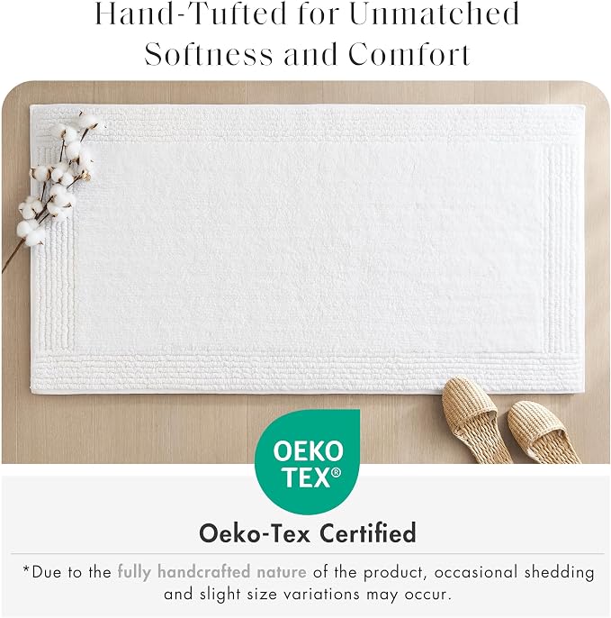 Madison Park Splendor Reversible 100% Cotton Bath Rug, 21 x 34, White | Tufted Bathroom Mat, 3000 GSM, Hotel Quality, Luxurious Plush, Medium Pile, Absorbent, Quick Dry, OEKO-TEX, Shower Room Décor