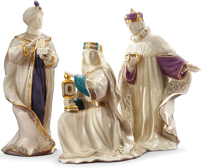 Lenox 6399943 First Blessing Nativity Three Kings Figurine Set | ivory porcelain, hand-painted with 24k gold accents | includes 3 figurines | religious nativity scene collectible