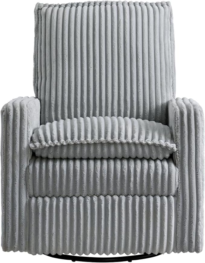 Oxford Baby Uptown Power Upholstered Glider Recliner Rocking Chair 270° Swivel for Nursery and Living Room – Corduroy Ash Gray, Green Guard Gold Certified