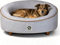 Human & Pet Shared Round Dog Bed, High Resilience Foam with Solid Pine Leg Frame, Indoor Pet Furniture(Light Grey)