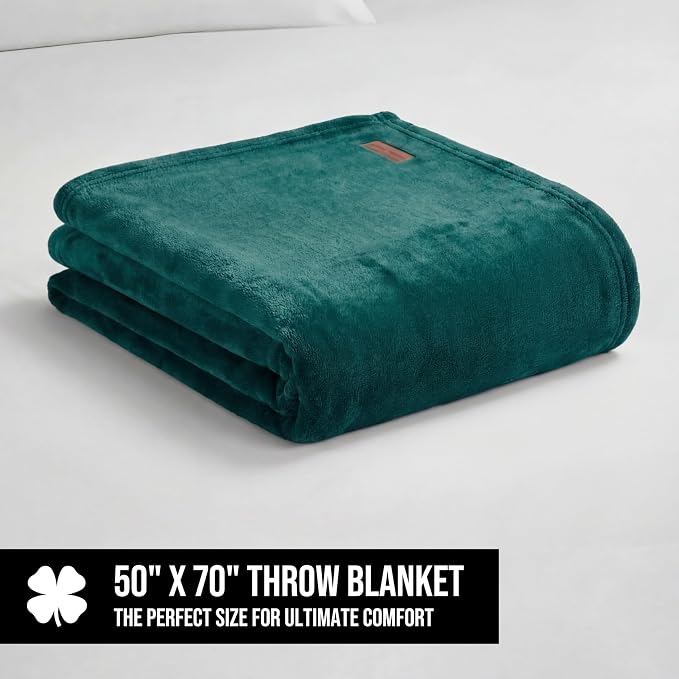 Lucky Brand Solid Plush Throw Blanket, 50"x70", Dark Green | Soft, Cozy, Timeless Comfort