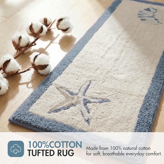 Madison Park Bayside Tufted Bath Rug Cotton Non-Slip, 24 x 60, Blue