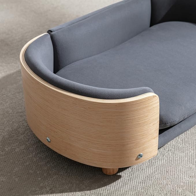 Pet Sofa Bed for Small Medium Dogs Cats, Removable Washable Plush Cushion Elevated Anti-Slip Durable Pet Couch Lounge Furniture for Living Room Bedroom (Dark Gray, Small)