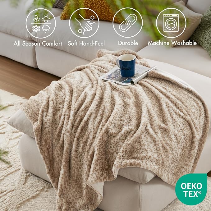 Madison Park Zuri Faux Fur Reversible Throw Blanket, 50 x 60 in, Leopard | Soft Plush, Luxury, Animal Stripes, Mink Reverse, Modern, All Season, for Bed Sofa Couch, OEKO-TEX Certified
