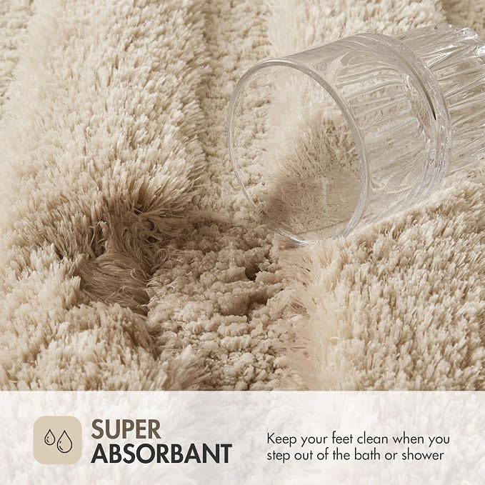 Madison Park Tufted Pearl Channel Absorbent Bathroom Rugs Non Slip Washable Bath Mat Shaggy Rugs For Bathroom Bedroom Plush Thick Soft Machine Wash Rubber Back Wheat 21x34" 1 piece