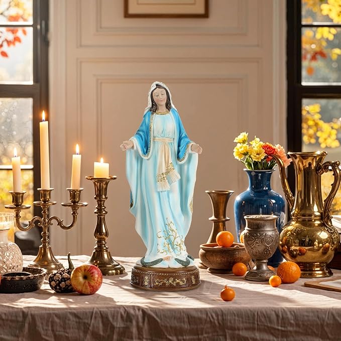 12-Inch Virgin Mary Statue, Catholic Our Lady of Grace | Nativity figurine for church altar or home decor. Our Lady of Grace sculpture for prayer and devotion.