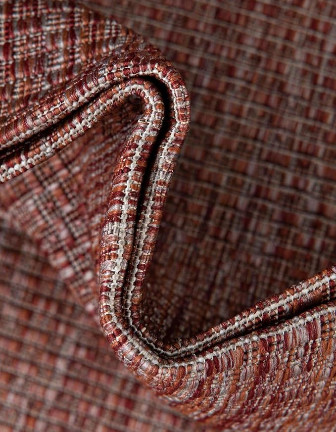 Unique Loom Collection Casual Transitional Solid Heathered Indoor/Outdoor Flatweave Area Rug (13' Round, Rust Red/Beige)