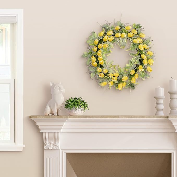 30" Artificial Tulip Floral Spring Wreath with Green Leaves