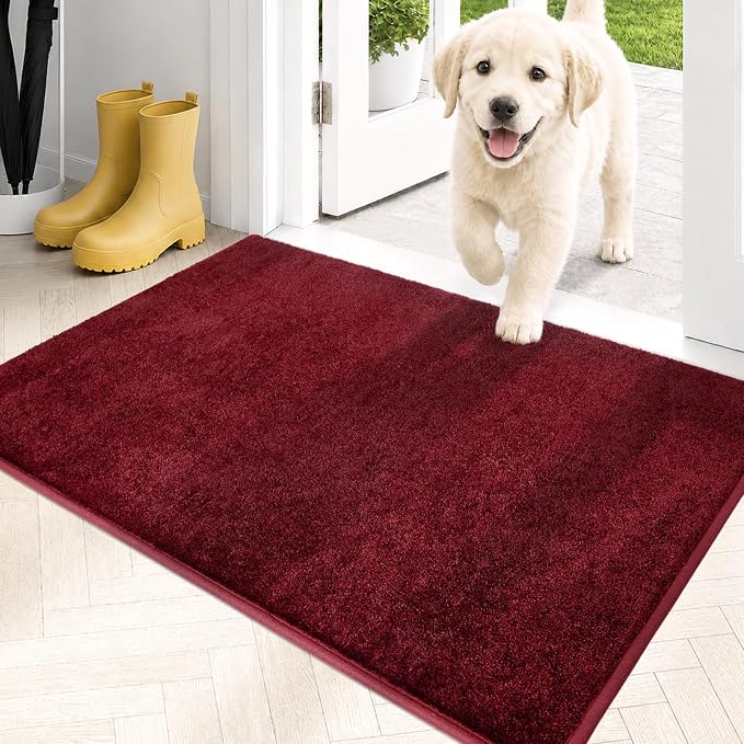 PURRUGS Dirt Trapping Door Mat 20" x 31.5", Non-Slip Machine Washable Entryway Rug, Dog Doormat, Indoor Front Door Mat, Super Absorbent Entry Rug for Muddy Shoes & Paws, Burgundy Red