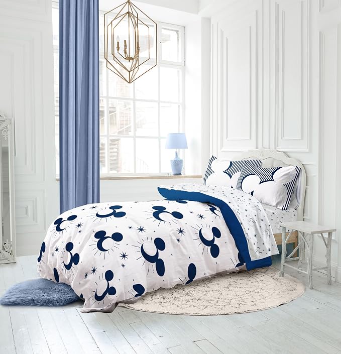 Disney Mickey Mouse Twin Comforter Set 5 Piece Celestial Bedding, White | Bed in a Bag, Comforter Sheets Sham Pillowcase, Official Product, Soft Microfiber, Machine Washable, Easy Care