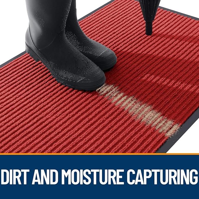 OLANLY Front Door Mat Indoor Outdoor Entrance, 2-Pack 29.5 x 17 Inch, Waterproof Heavy Duty Doormat, Fade Resistant, Low Profile, Easy Clean Patio Porch Welcome Floor Mats for Entry, Red