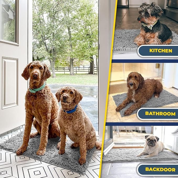 Muddy Mat® | Super Water Absorbent Door Mat Indoor, Microfiber Quick Dry Chenille Entryway Rug, Slip Resistant Front Door Mat, Indoor Mats for Entryway, Machine Washable Pet Rug, Light Grey 3ft x 5ft