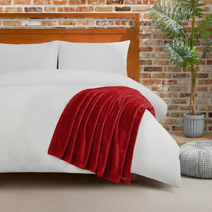 Lucky Brand Solid Plush 50"X70" Throw Blanket, Red- Soft, Cozy, and Timeless Comfort