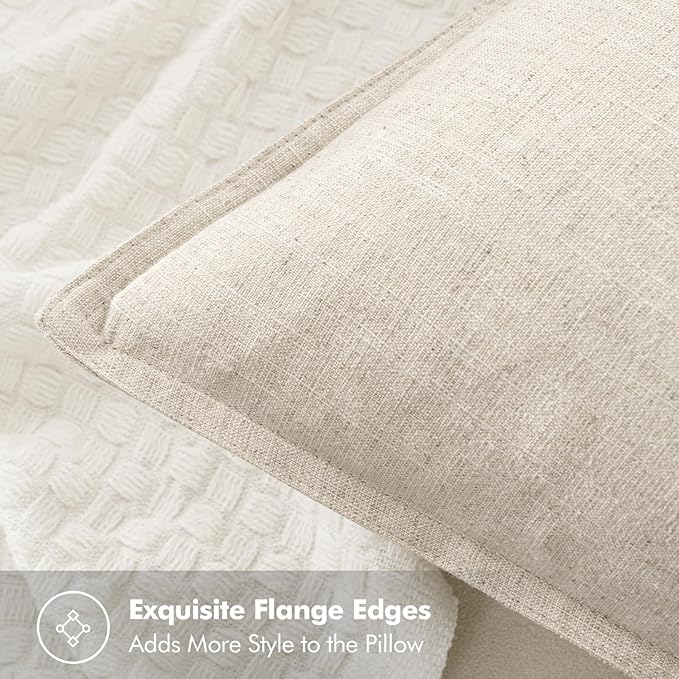 MIULEE Decorative Linen Euro Sham Pillow Covers 28x28 Inch Natural Beige Boho FarmhouseNeutral Couch Throw Pillows for Bed Pack of 2 Accent Modern Pillowcase Sofa Livingroom Home Decor