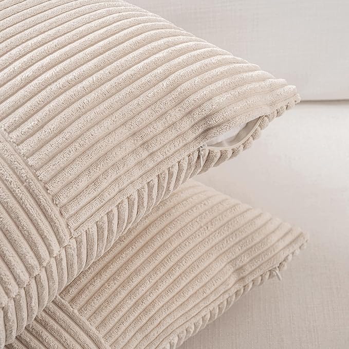 Fancy Homi 2 Packs Tan Euro Decorative Throw Pillow Covers 26x26 Inch for Living Room Couch Bed, Farmhouse Boho Home Decor, Soft Corss Corduroy Patchwork Textured Square Beige Cushion Case 66x66 cm