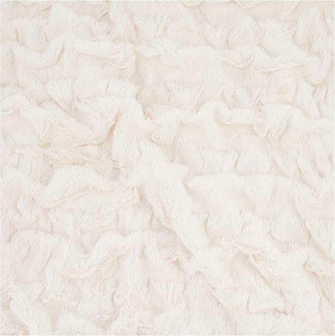 Comfort Spaces Ruched Throw Set Faux Fur Blanket, 50 x 60, 3 Piece, Ivory | Ultra Soft, Cozy Warmth for Sofa or Bed, Plush, OEKO-TEX Certified