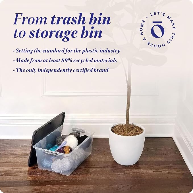 HOMZ Clear Plastic Storage Bins with Snaplock Secure Latching Lids | Easy Grip Handles | Stackable & Nestable Organizing Totes | Grey Lid | 15 Quart, Pack of 4