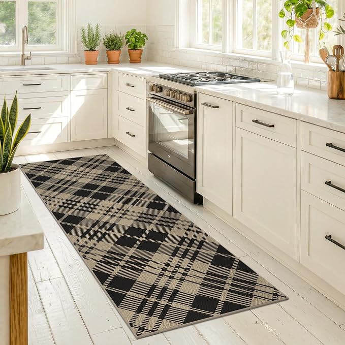 JTJ Easy Jute Geometric Outdoor Runner Rug 2x6, Washable Laundry Room Runner Rug, Indoor Outdoor Farmhouse Non Slip Rug for Kitchen, Entryway, Patio, Porch and Living Room