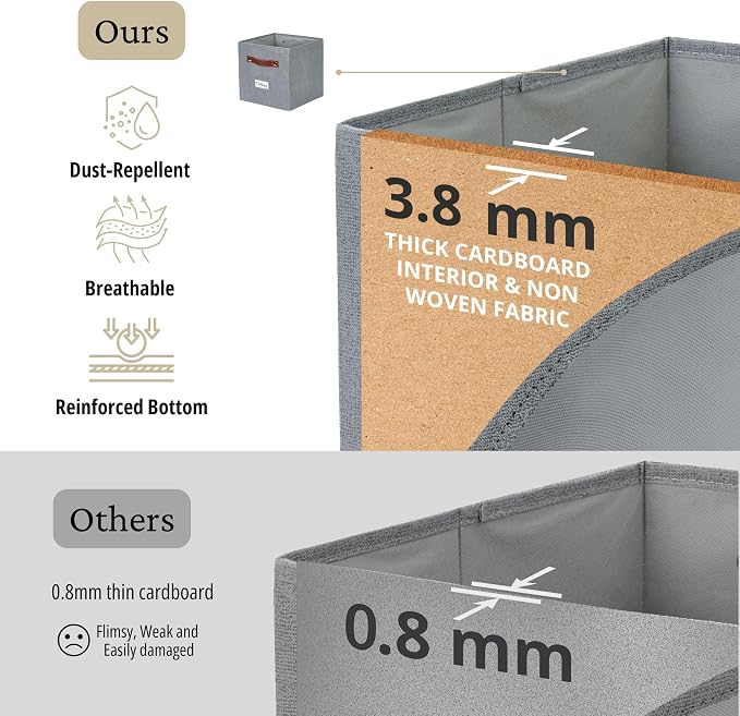 DECOMOMO Storage Bins, Cube Storage Bin with Labels | 10.5" x 11" Fabric Storage Cubes for Shelves (6pcs, Texture Grey)