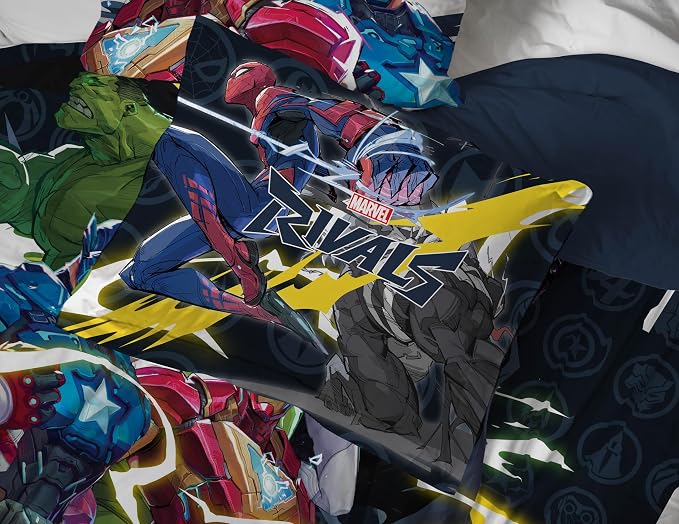 Marvel Rivals Full Size Comforter Set 7 Piece Superhero Bedding, Multi | Avengers, Comforter Sheets Shams Pillowcases, Official Product, Soft Microfiber, Machine Washable, Boys Gift