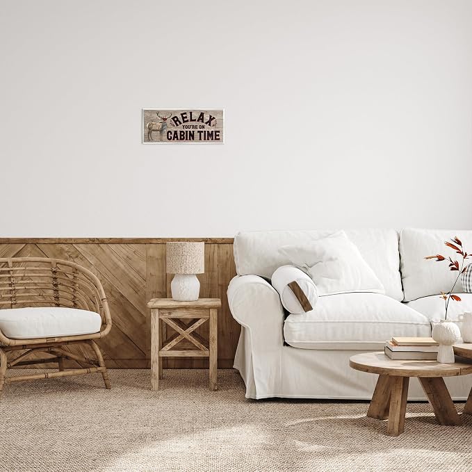 Stupell Industries 'Cabin Time Phrase with Deer'| Wall Plaque Art | Stupell Industries | 17 x 7 Inches, Easy to Hang and Sturdy, Made in USA, by Tara Reed