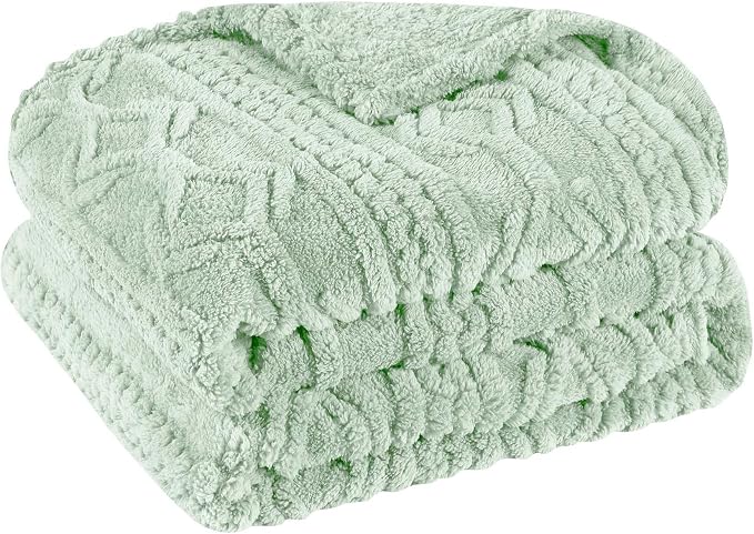 SUPERIOR Fleece Boho Jacquard Blanket, Decorative Blankets for Bedroom, Sofa, Fuzzy, Plush, Fluffy, Soft, Cute Room Decor, Beautiful Cover, Comfort Essentials, Arctic Collection, Throw, Sea Foam
