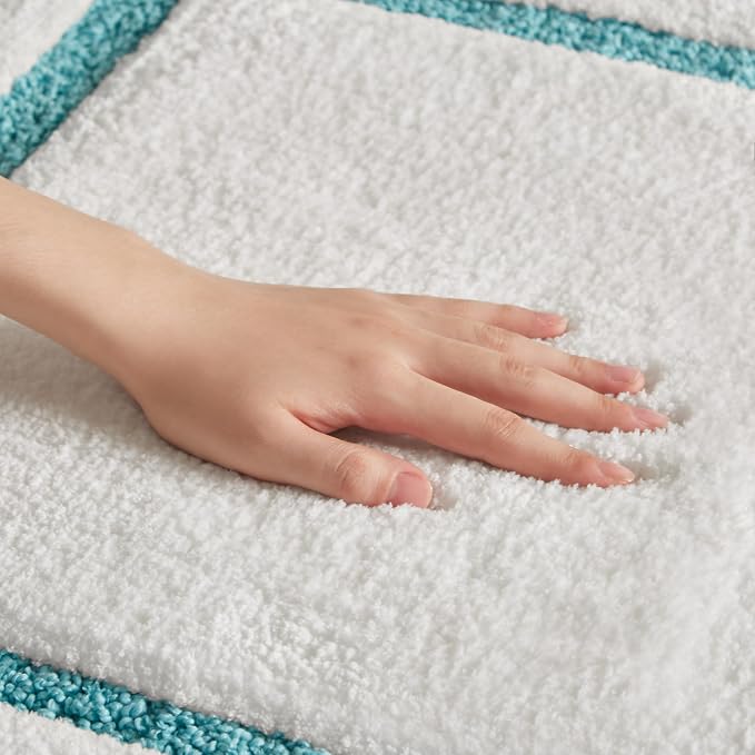 Madison Park Roan Border Tufted Bath Rug Non-Slip Absorbent, 20 x 32, Aqua | Microfiber, Soft Pile, Machine Washable, OEKO-TEX Certified, Plush Bathroom Mat, Non Slip TPR Backing