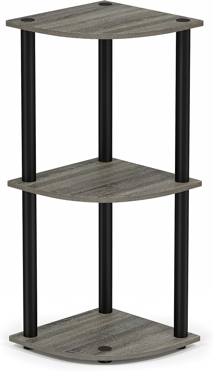 Furinno TURN-N-TUBE Corner Shelf, 3-Tier Corner Bookshelf, Display Storage Shelves with Open Shelves, for Organization and Storage, Living Room, Home Office, Garage, French Oak