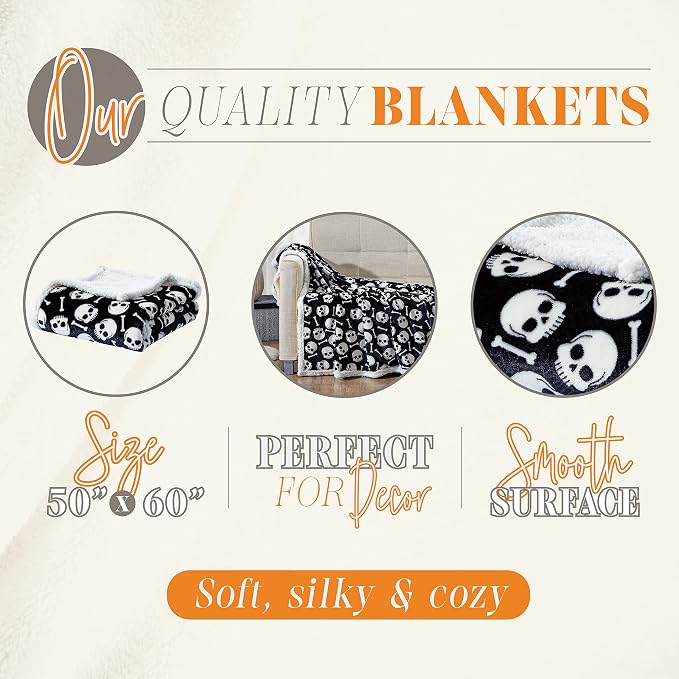 Elegant Comfort Reversible, Printed Sherpa Throw Blanket, All-Season Blanket- Super Soft, Cozy and Plush- Decorative Throw, Perfect for Lounging, 50 x 60 inches, Skull & Bones, Sherpa Throw Blanket