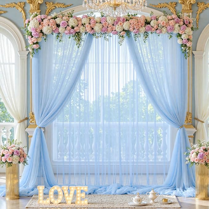 Baby Blue Sheer Backdrop Curtains - Image 4
