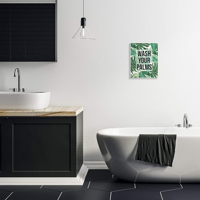 Bathroom Palm Phrase, 10 x 15 Inch Mounted Print on Wall Plaque | Stupell Industries · By Lil' Rue · Ready to hang · Great for bath and laundry spaces · Made in USA