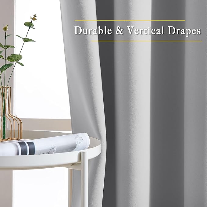 NICETOWN Blackout 102 inch Curtains for Living Room, Grommet Thermal Curtains Room Darkening Window Treatments Sound Reducing for Bedroom, Silver Grey, 2 Panels, W52 x L102