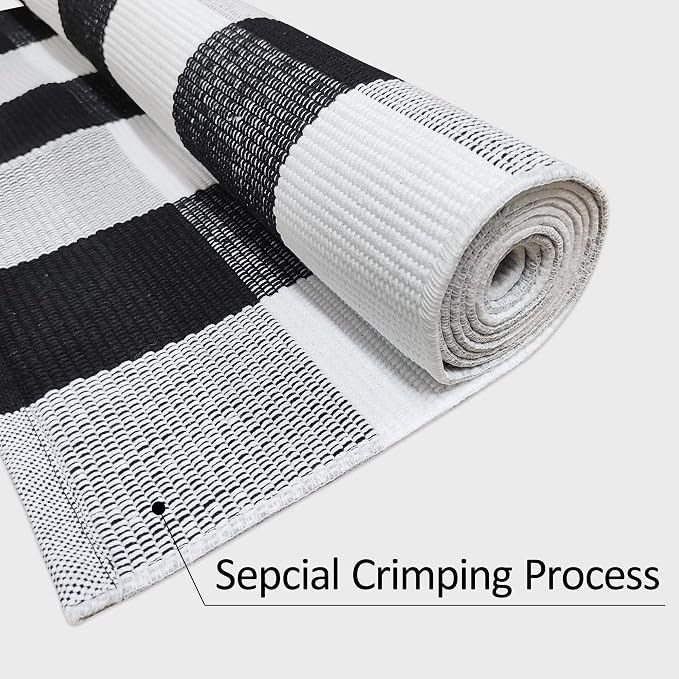 Buffalo Plaid Runner Rug 2x8 Feet Black and White Checkered Area Rug Farmhouse Hallway Rug Cotton Woven Washable Carpet for Entryway Kitchen Bedroom Living Room