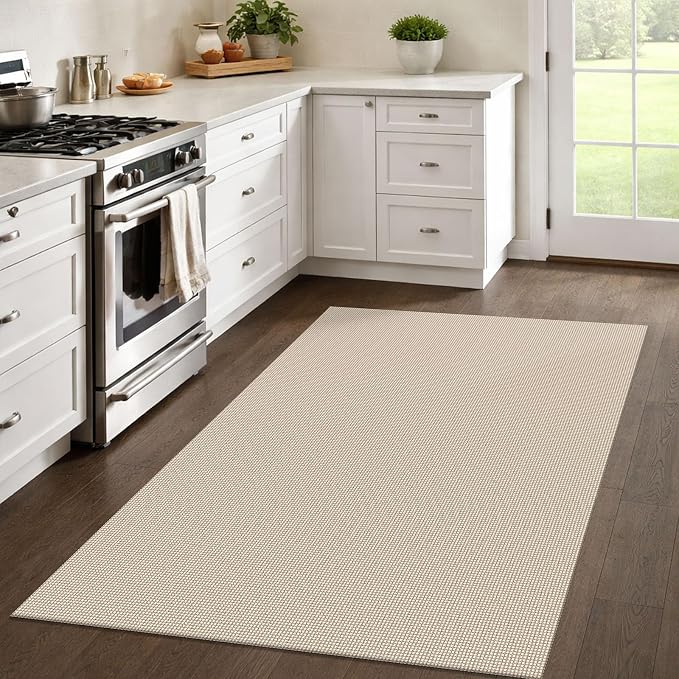 IOHOUZE Washable Area Rug 4x6 Non Slip Rubber Backed Woven Rugs for Entryway Indoor Bedroom Rugs Kitchen Rug Floor Throw Carpet for Entrance Front Door Living Room, Cream/Beige