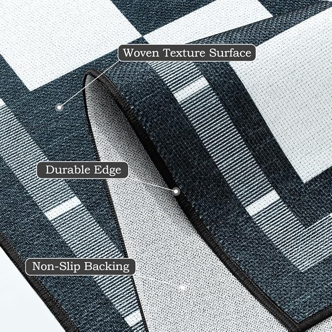 Vasofe Plaid 3x5 Outdoor Patio Rug,Washable Jute Checkered Entryway Rugs | Black and White Indoor Bedroom, Farmhouse Neutral Front Door Mat,Modern Carpet for Porch Patio Balcony Kitchen