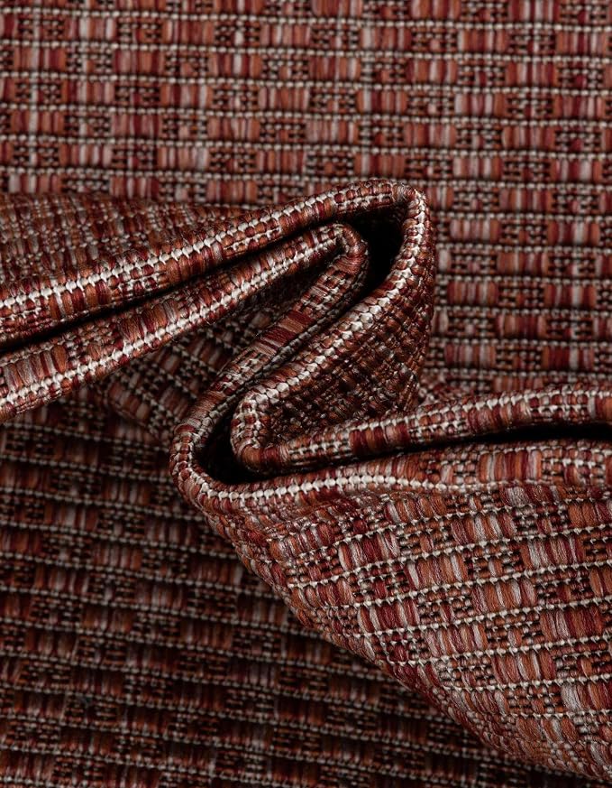 Unique Loom Outdoor Border Collection Area Rug - Soft Border (10' Square Rust Red/Ivory)